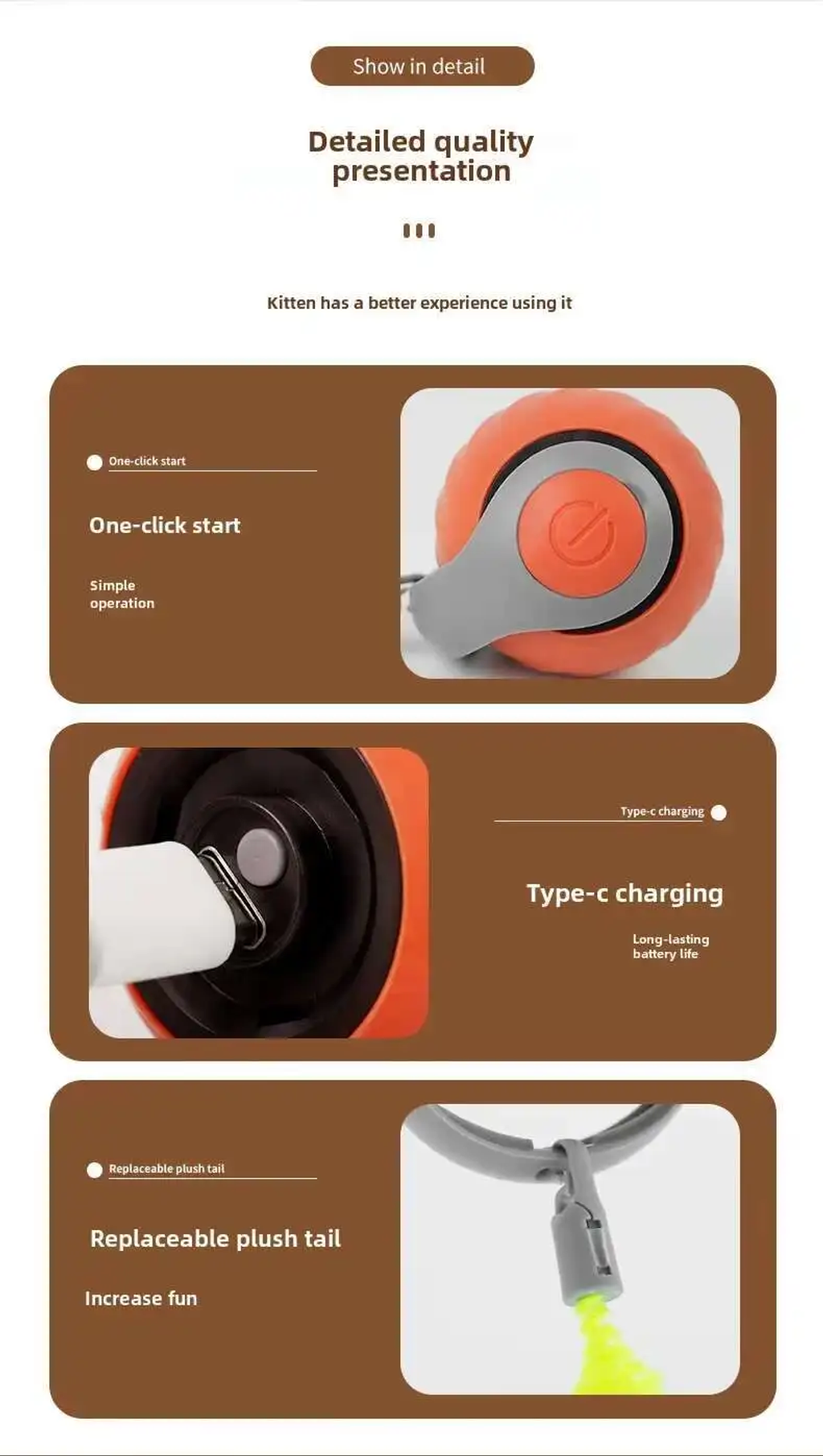 š„Big Saleš„ Speedy Tail 2.0 Interactive Cat Toys Ball with Tail Auto Smart Rolling Ball Toys for Pet Training Imitate Mouse